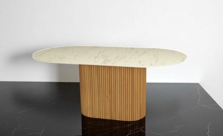 PTT Ayaklı Mermer Desenli Oval Yemek Masası 200x90 cm Sevdora