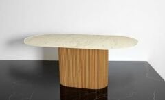 PTT Ayaklı Mermer Desenli Oval Yemek Masası 200x90 cm Sevdora